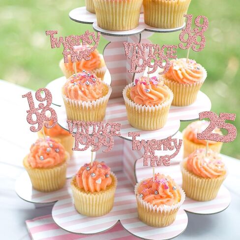 Gyufise 24Pcs 25th Birthday Cupcake Toppers Glitter Twenty-five Hello 25 Years Birthday Cupcake Picks Cheers to 25 Cake Decorations for Happy 25th Birthday Anniversary Party Supplies Rose Gold in Saudi Arabia
