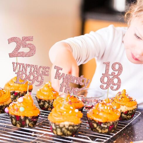 Gyufise 24Pcs 25th Birthday Cupcake Toppers Glitter Twenty-five Hello 25 Years Birthday Cupcake Picks Cheers to 25 Cake Decorations for Happy 25th Birthday Anniversary Party Supplies Rose Gold in Saudi Arabia