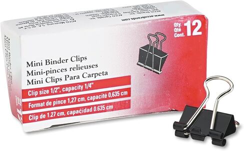 مجموعة KUJOBUY من مشابك المجلدات الصغيرة مقاس 1/2 بوصة باللون الأسود 12/صندوق 12 قطعة من المشابك الصغيرة للمكتب باللون الأسود مثالية لإعادة استخدام مشابك المجلدات الصغيرة المتوسطة ومشابك المكتب ومشبك الورق in Kuwait