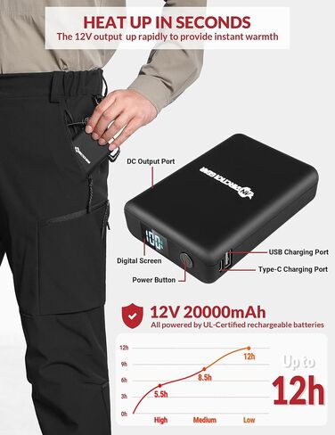 Heated Pants for Men, with 12V/20000mAh Battery, 5-Zone Heating Softshell Outdoor Trousers Hiking Pants in Saudi Arabia