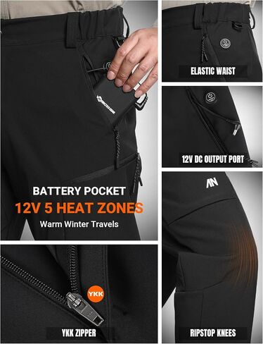 Heated Pants for Men, with 12V/20000mAh Battery, 5-Zone Heating Softshell Outdoor Trousers Hiking Pants in Saudi Arabia