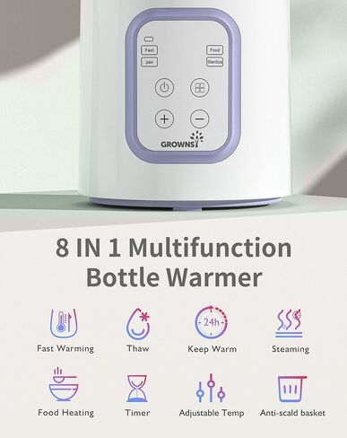 Bottle Warmer, GROWNSY 8-in-1 Fast Baby Milk Warmer with Timer for Breastmilk or Formula, Accurate Temperature Control, with Defrost, Sterili-zing, Keep, Heat Baby Food Jars Function in Saudi Arabia