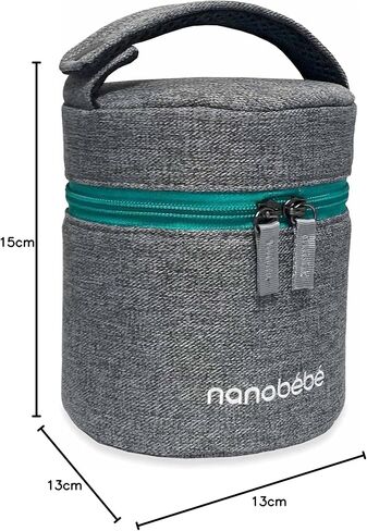 شنطة سفر ومبرد زجاجة رضاعة من مع عبوة ثلج متضمنة من نانو بيبي. هيكل مضغوط ثلاثي الطبقات وسهل الارفاق بعربة الاطفال او شنطة الحفاضات، لون رمادي in Kuwait