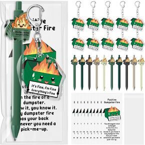 30 Pcs Christmas Dumpster Fire Gifts Funny Ballpoint Pens Acrylic Keychains Bookmarks Employee Emotional Support Appreciation Gifts Bulk for Office Coworkers Staff Team