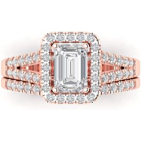 Clara Pucci 1.57ct Emerald Round Cut Halo Solitaire Stunning Moissanite Diamond Statement Bridal Wedding Ring Band Set 14k Rose Gold