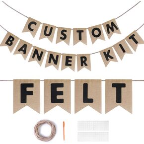 Custom Banner kit-Make Your Own Banner-DIY Banner Kit with Letters- 28 Burlap Banner with 92 Felt Letters-Custom Letter Banner- Customizable Banner for Birthday Wedding Party Decorations (beige+white)