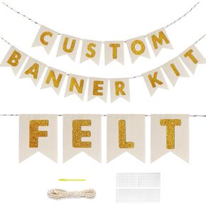 Custom Banner kit-Make Your Own Banner-DIY Banner Kit with Letters- 28 Burlap Banner with 92 Felt Letters-Custom Letter Banner- Customizable Banner for Birthday Wedding Party Decorations (beige+white)