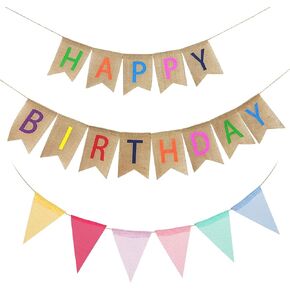 Happy Birthday Garland, Bunting, Birthday Linen Banner, Birthday Decoration, Children's Birthday, Bunting Bunting Banner, Birthday Party Decoration for Baby Shower and Adults (Colourful)