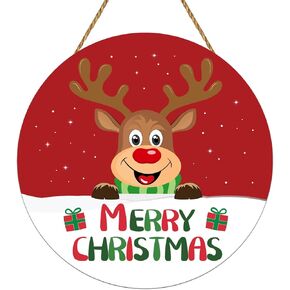 Christmas Door Decorations Merry Christmas Sign Cute Reindeer Christmas Decoration Christmas Door Sign Wooden Christmas Door Hanger for Front Door Porch Wall Indoor Home Decor