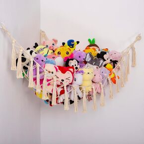 YKBU Toy Hammock for Stuffed Animals Corner Hanging Net Macrame Organizer Pet for Storage Display Plush Holder Boho Decor for Nursery Playroom Bedroom Kids Room