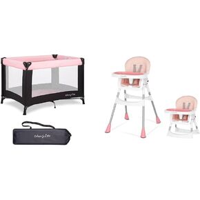 Dream On Me Nest Portable Play Yard with Carry Bag, Pink and Zodiak Portable Playard in Black with Mesh Sides and Padded Mat