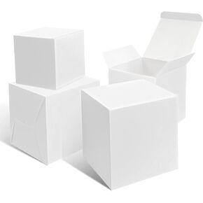 XAGLVV 25 قطعة من علب الهدايا البيضاء، علب حلوى صغيرة كبيرة الحجم، صندوق هدايا مقاس 3 × 3 × 3 بوصة مع أغطية، صندوق تغليف هدايا لصالح الحفلات، وحفلات الزفاف، وأعياد الميلاد، وعيد الميلاد وأي مناسبة