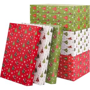 ROSEGLD 15 Christmas Gift Boxes with Lids 11x8.5x1.5 Inches, Gift Boxes for Clothes, Shirt Wrap Boxes (Plaid Design, 3 Colors: Red, Gold, Green)