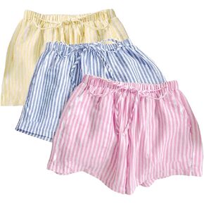 GORGLITTER Women's 3 Pack Striped Shorts Elastic High Waisted Straight Leg Casual Shorts
