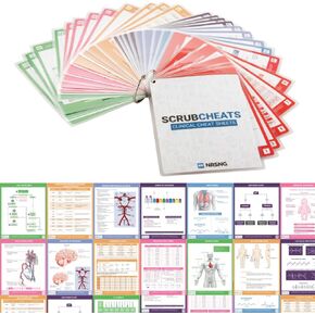 Scrubcheats 56 Laminated Nursing Reference Cards 4X6 Fits in Scrub Pocket | MedSurg, Critical Care, Pharmacology, OB/Peds, Respiratory, Cardiac, Fundamentals Waterproof Nursing Cheatsheets Multi