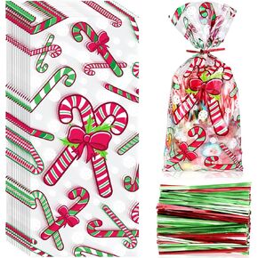 Zhanmai 150 Pieces Christmas Candy Cane Cellophane Bags Clear Christmas Cellophane Treat Bags Candy Buffet Bags Candy Bags Cookie Bags Gift Bags with Twist for Xmas Holiday Party Favor Supplies