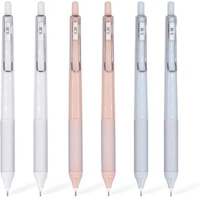 6pcs Gel Pen set, Black Ink Pens 0.18mm /0.28mm / 0.38mm Ultra Fine point Smooth Writing Pens with Silicone Grip, Retractable Cute Pens for Journaling NoteTaking sketching drawing stationery
