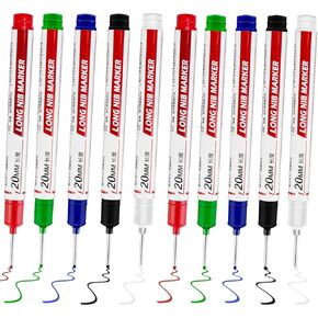 10 Pcs Long Head Deep Hole Marker - Long Nib Marker, Multi-purpose Deep Hole Marker Pens, Quick Dry Waterproof Colorful Carpenter Pen Markers for Construction Bathroom Woodworking