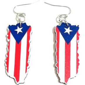 Puerto Rico Shape Wood Earrings - Dangle Style, Boricua Pride, Puerto Rican Design