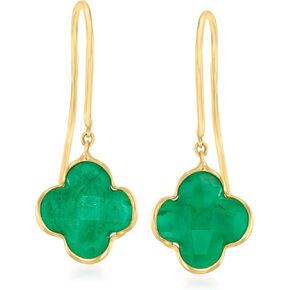 Ross-Simons Italian 3.60 ct. t.w. Emerald Clover-Shaped Drop Earrings in 14kt Yellow Gold