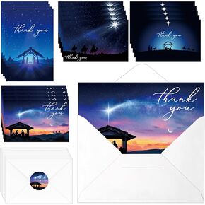 Tenceur 100 Sets Christian Christmas Cards with Envelopes Religious Thank You Cards Bulk Bible Scenes Greeting Cards with Stickers Church Gift for Holy Religious Holiday