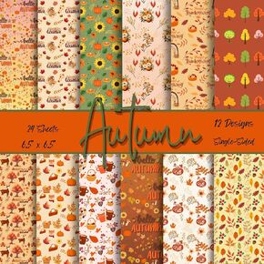 WhimsyandPaper Decorative Scrapbooking Paper, 6.5 x 6.5 inches, Autumn/Fall Designs Sheets Fall Pattern Paper Single Sided Orange Green Craft Paper For Thanksgiving, DIY, Card Making, Photo Album