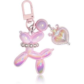 LAEKOU Cute Keychain for Women, Aesthetic Balloon Dog Bag Charms with Heart, Key Chain Accessories for Car Keys Purse Backpack
