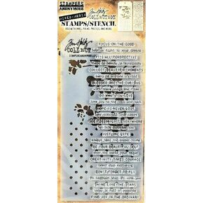 Stamper's Anonymous Tim Holtz Polka Dot Blossom Sayings Mixed Media Stamp and Stencil Set THMM113
