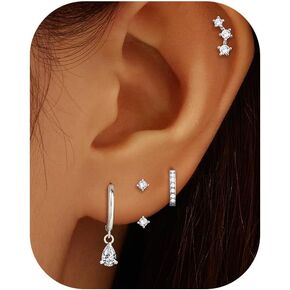 4 Pairs Gold Huggie Hoop Earring Set for Women, Dainty 14k Gold Plated Stud 925 Sterling Silver Post for Multiple Piercing, Trendy Hypoallergenic Small Dangle Earring Stacks for Sensitive Ears Jewelry Jacket Pack Gifts