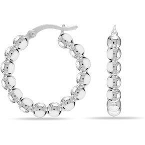 LeCalla 925 Sterling Silver Ball Earring Hoops for Women | Lightweight Hypoallergenic Small Beaded Round Hoop Earrings | Classic Beads Ball Hoops Earring