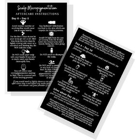 Scalp Micropigmentation Aftercare Instruction Card | Package of 30 | Size 4 x 6" inches Postcard | Black with White Design