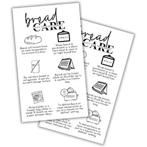 Bread Care Instruction Cards | 50pk 2x3.5" Sourdough Storage Bakery Baker Client Packaging Cinnamon Roll Cupcake Cake How To Store