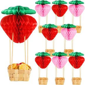 Eersida 8 Set Berry First Birthday Strawberry Honeycomb Tables Centerpieces Baby Shower Party Favors Berry 1st Birthday Decorations Strawberry Paper Hot Air Balloon for Birthday Thanksgiving Christmas