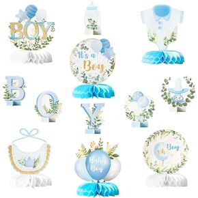 ANGOLIO 12Pcs It's a Boy Baby Shower Honeycomb Centerpieces Watercolor Blue Baby Shower Party Honeycomb Centerpieces Boy Baby Shower Centerpieces for Table Gender Reveal Baby Shower Party Supplies