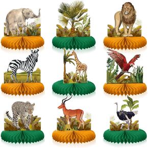 Shappy 9 Pcs African Safari Centerpieces for Tables Baby Shower Decorations Jungle Animals Honeycomb Centerpieces Safari Animal Theme Birthday Decorations for Boys Kids Baby Shower Nursery Party
