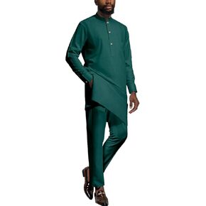 ATLYCOLOR African Dashiki Suits for Men Shirt Pants 2 Piece Set Outfit Nigerian Clothes Wedding Attire Clothing