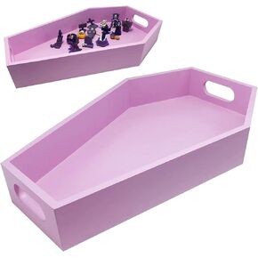 Pink Halloween Coffin Tray Decor, Pink Gothic Bathroom Decor, Cute Pastel Halloween Spooky Girly Home Decor, Large Gothic Wood Coffin Serving Trays Organizer for Food, Makeup, Jewelry, Pefume