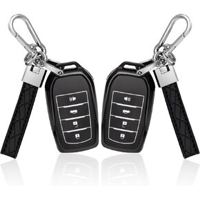 1797 2 Pack Key Fob Cover for Toyota 2023 2024 2025 Tundra Grand Highlander Corolla Venza Land Cruiser Crown Accessories Car Key Chain Case Holder 4 Button Black TPU