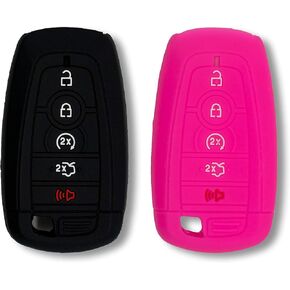 Autobase Silicone Key Fob Cover Compatible with 2025 2024 Ford Explorer Mustang Expedition Bronco F-150 Raptor Fusion F250 F350 F450 F550 Edge | Car Accessory | Key Protection Case 2 Pcs (Black)