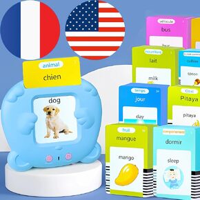 Bilingual English French Flash Cards - Talking Flash Cards for Kids, 510 Sight Words, Pocket Speech for Toddlers 3-12, Autism Sensory Toys, Preschool Learning Activities Boys (Pink)
