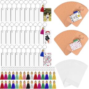 JNENERY Sublimation Keychain Blanks Bulk, 180PCS Rectangle Sublimation Blanks, MDF Keychain Blank Double Sided with Key Rings and Tassels for DIY Crafting