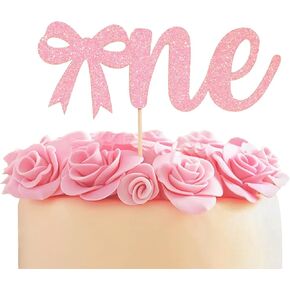 Pink Bow 1st Birthday Cake Topper - Pink Bow Tie One Birthday Party Decorations, Butterfly Girl Sweet First Birthday Cake Decorations, Pink Bow Tie 1st Birthday Photo Smash Props