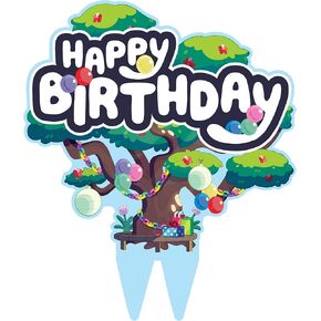 Blue Tree Double Sided Birthday Cake Topper Decor for Kids Party