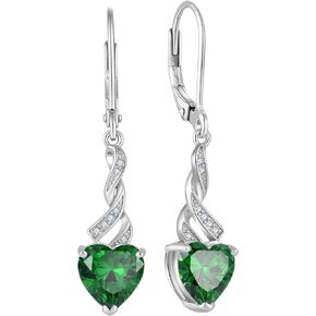 Women Heart Earrings 925 Sterling Silver Birthstone Swirl Twist Dangle Drop Earrings with Cubic Zirconia for Her Birthday Christamas
