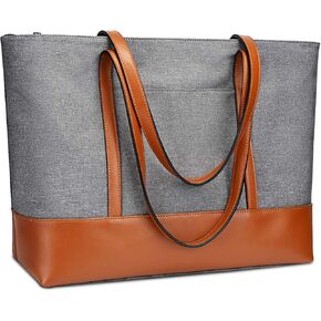 YALUXE Genuine Leather Laptop Tote for Women Shoulder Bag Nylon fit 15.6 inches Large Capacity Vintage Style Soft Work