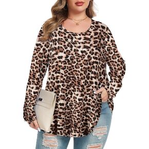 LARACE Plus Size Tunic Tops for Women Fall Crew Neck Loose Fit Long Sleeve Shirts