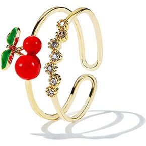 FUTIMELY Cute Red Fruit Ring Open Adjustable Cherry Strawberry Pineapple Ring Lovely Sweet Food Fruit Jewelry for Women