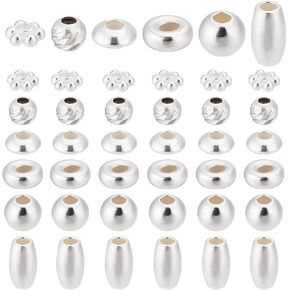 PH PandaHall 6 Styles 925 Sterling Silver Beads for Jewelry Making, 60Pcs Bracelet Spacer Beads Smooth Loose Beads Beading Supplies for Crafts Ring Necklace Earring Bracelets Making, 3~6mm
