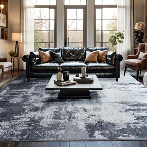Area Rug 8x10 Washable Rugs Modern Abstract Area Rug Soft Non-Slip Non-Shedding Faux Wool Stain Resistant Floor Carpets for Living Room Bedroom Dining Room Kids Room Home Office (Grey)