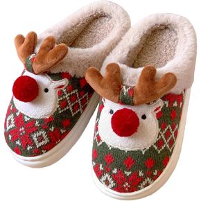 Cute Christmas Slippers Santa Reindeer Slippers Soft Plush Fuzzy Slippers Warm Cotton Fluffy Fall Winter House Slippers